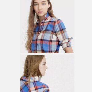 J. Crew Blue & White Plaid Flannel 100% Cotton Button Up Classic-fit Boy Shirt
